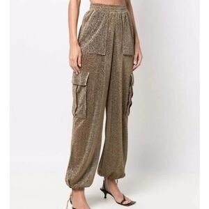 OSEREE Lumiere Sand Gold Metallic Knit Cargo Pocket Jogger Pants
